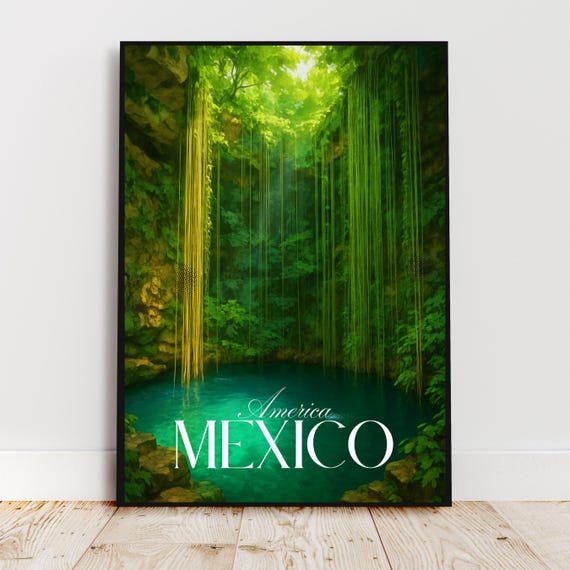Travel Wall Art Mexico Yucatan America Ik Kil Cenote Modern Poster Gift Print