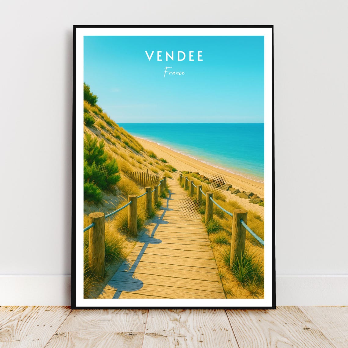 Vendee France Dune Boardwalk Turquoise Atlantic Beach Travel Poster