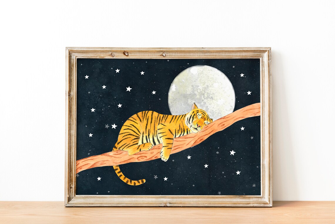 Tiger Art Print, Jungle Moon Nursery Decor