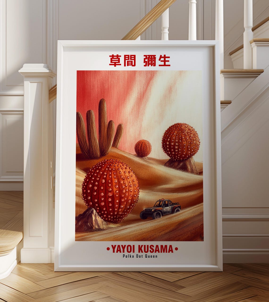 Yayoi Kusama-Inspired Red Polka Dot Desert Cactus Field Poster