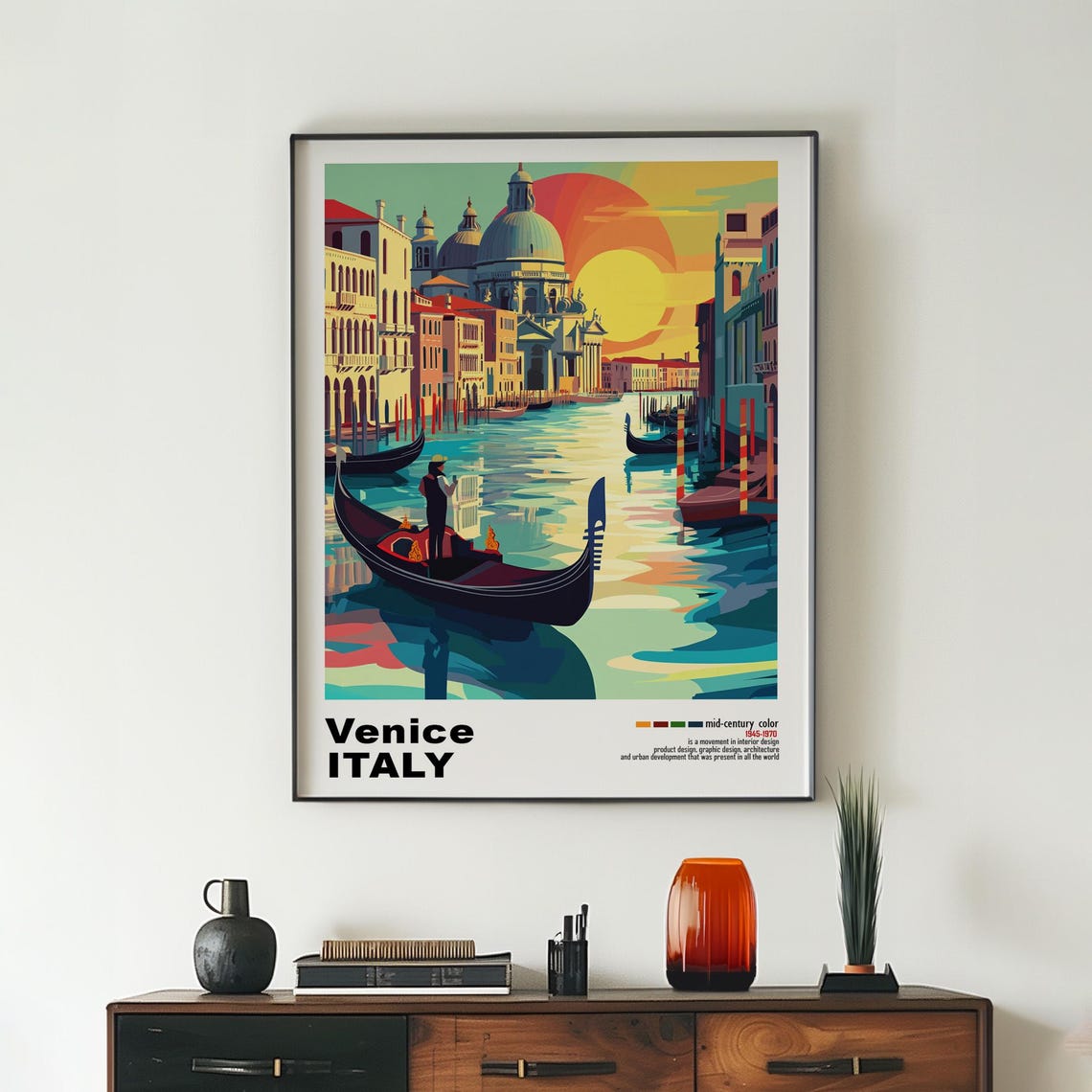 Venice Italy Gondolier Basilica Canal Mid Century Travel Poster - Image 2
