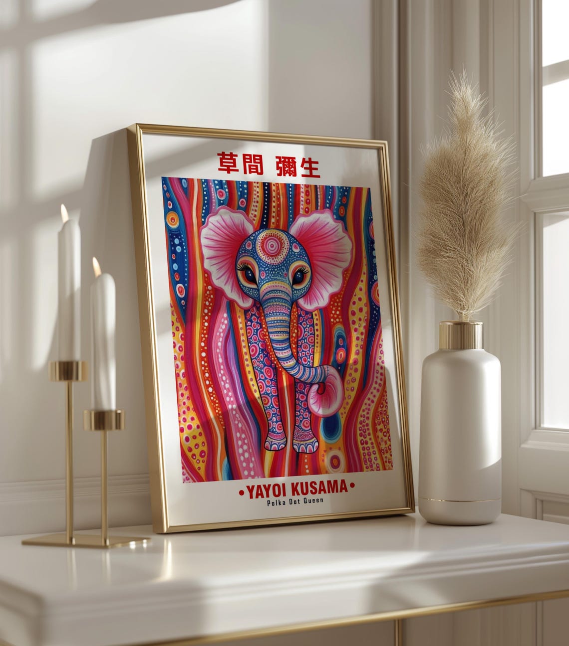 Yayoi Kusama-Inspired Rainbow Baby Elephant Portrait Art Poster - Image 3