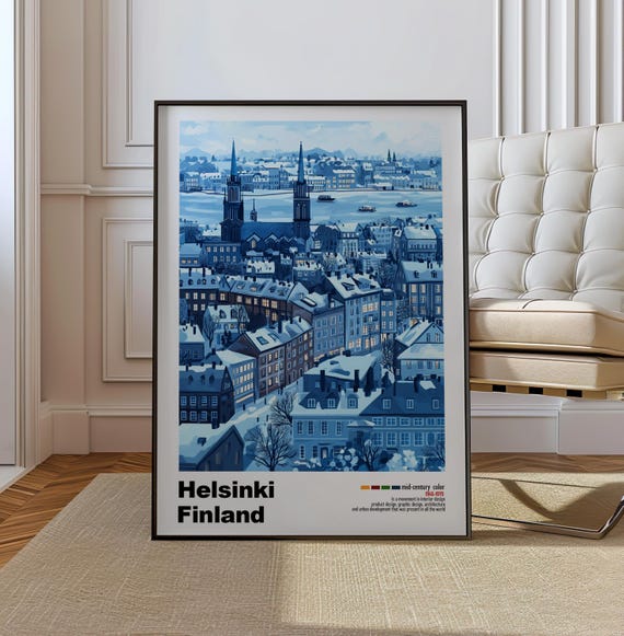 Helsinki Finland Mid Century Modern Architecture Art Print Retro Minimalist City Poster With Geometric Design Bold Mid Century Poster