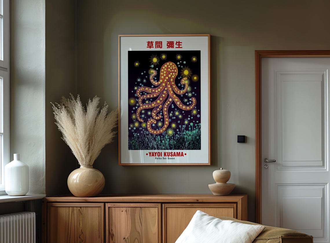 Yayoi Kusama-Inspired Polka Dot Octopus Starry Night Art Poster - Image 2