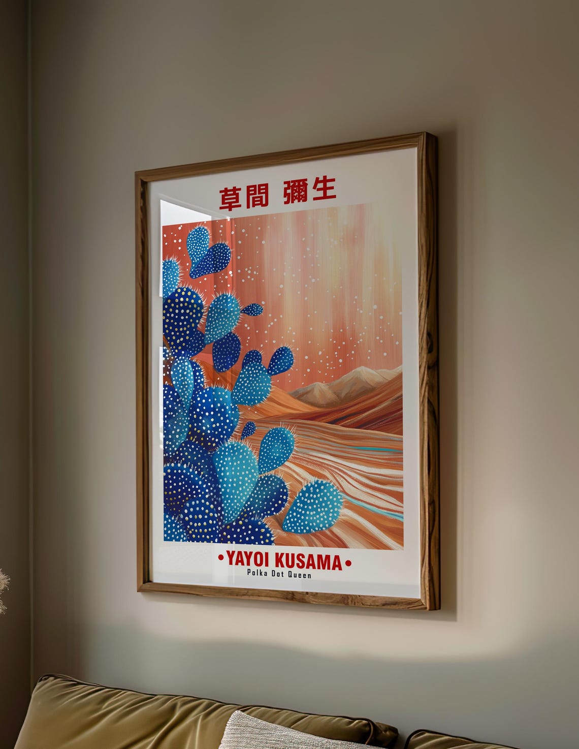 Blue Prickly Pear Cactus Red Dunes Yayoi Kusama Inspired Poster - Image 2