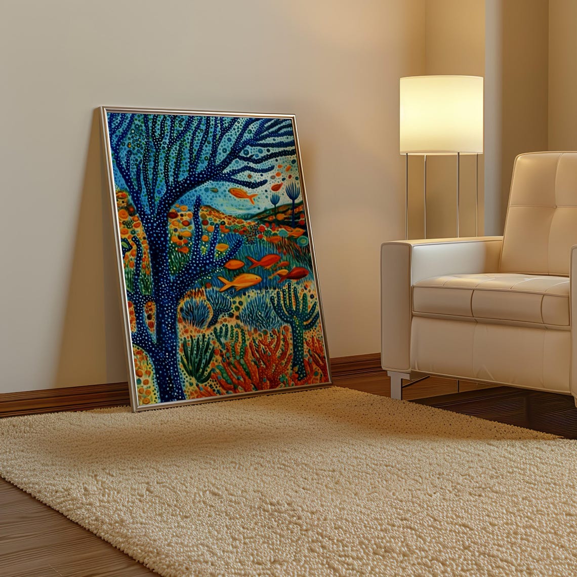 Kusama Inspired Underwater Coral Reef Fish Dot Scene Art Poster - Image 3