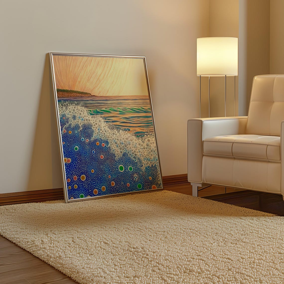 Kusama Inspired Foamy Wave Rainbow Dots Headland Sunrise Poster - Image 3