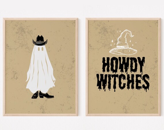 Cowboy Ghost Howdy Witches Western Halloween Two Piece Set Poster