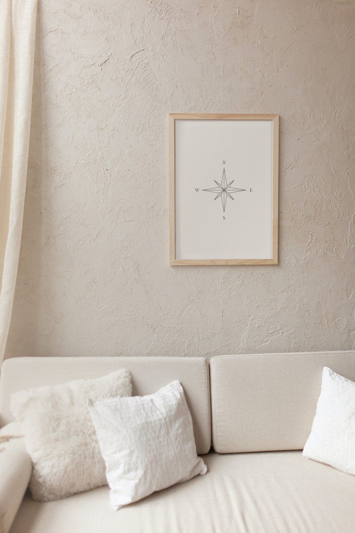 Compass Rose Fine Line Black And White Scandinavian Minimal Print - Image 3