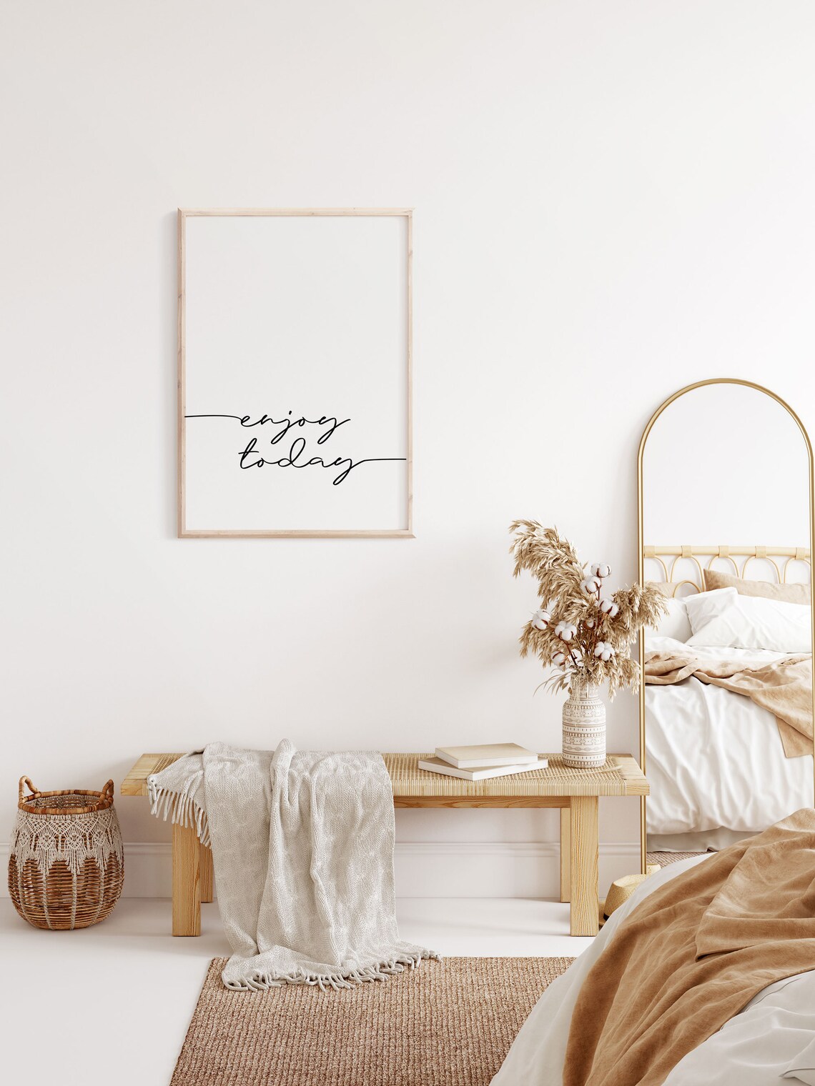 Enjoy Today Mindfulness Script Poster Minimalist Line Design Daily Joy Quote - Image 2