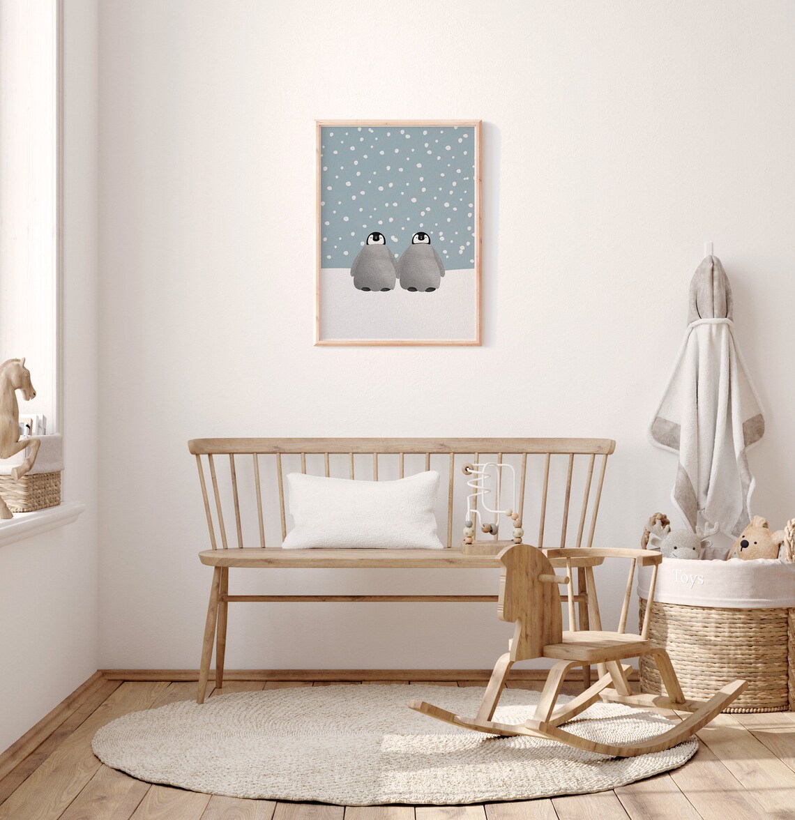 Emperor Penguins Winter Illustration Art Print, Nursery Decor - Image 2