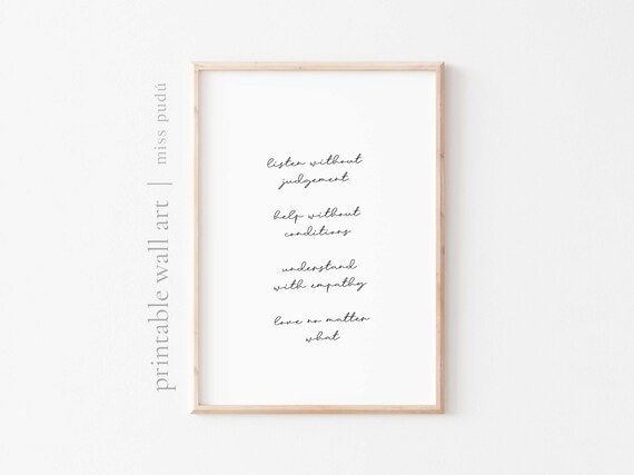 Listen Without Judgement Empathy Kindness Quote Minimalist Wall Art