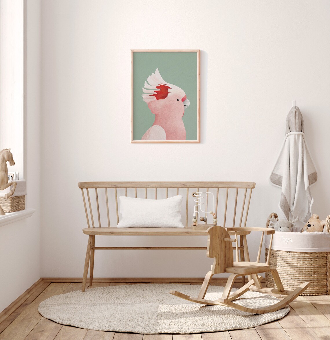 Pink Cockatoo Profile Sage Green Australian Bird Kids Room Print - Image 2