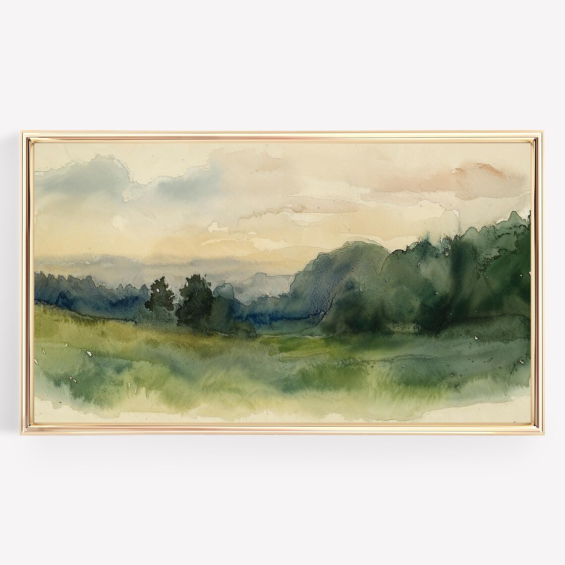 Frame TV Art Spring Watercolor Landscape Misty Green Hills Poster - Image 4