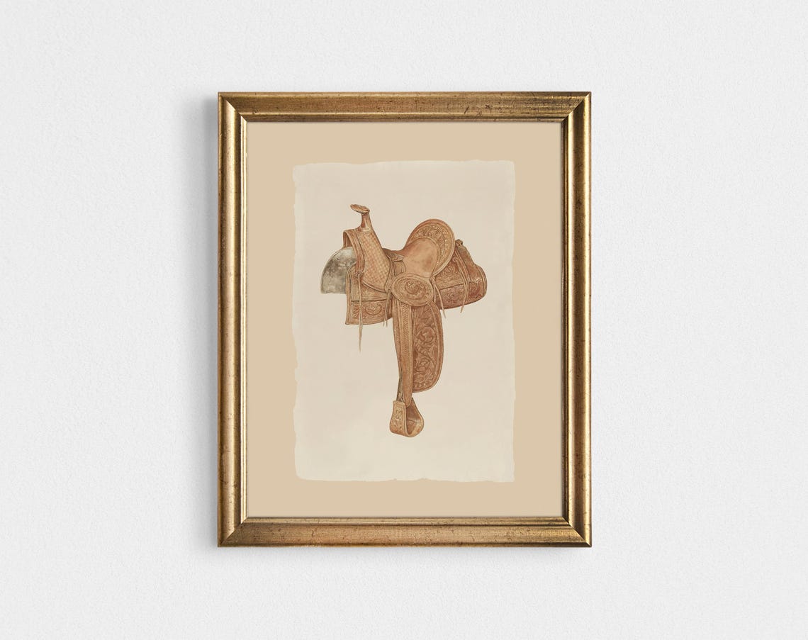 Vintage Western Horse Saddle Warm Neutral Country Rodeo Cowboy Print - Image 2