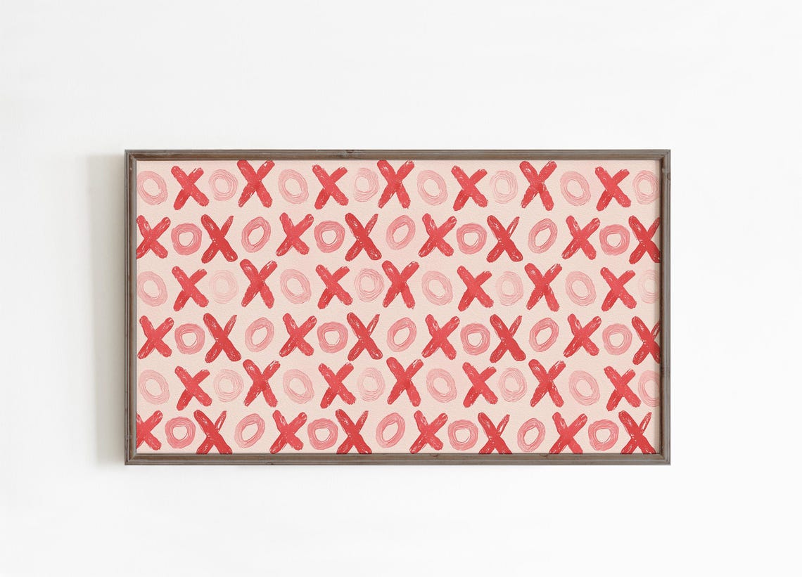 Red and Pink XOXO Hand Painted Pattern Modern Valentine Wall Art - Image 2