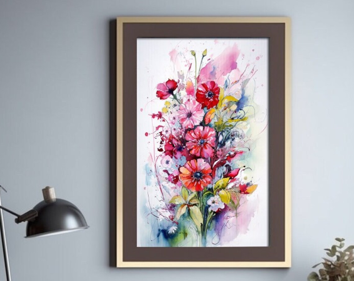 Red Wildflowers Bouquet Watercolor Poppies Floral Painting Poster