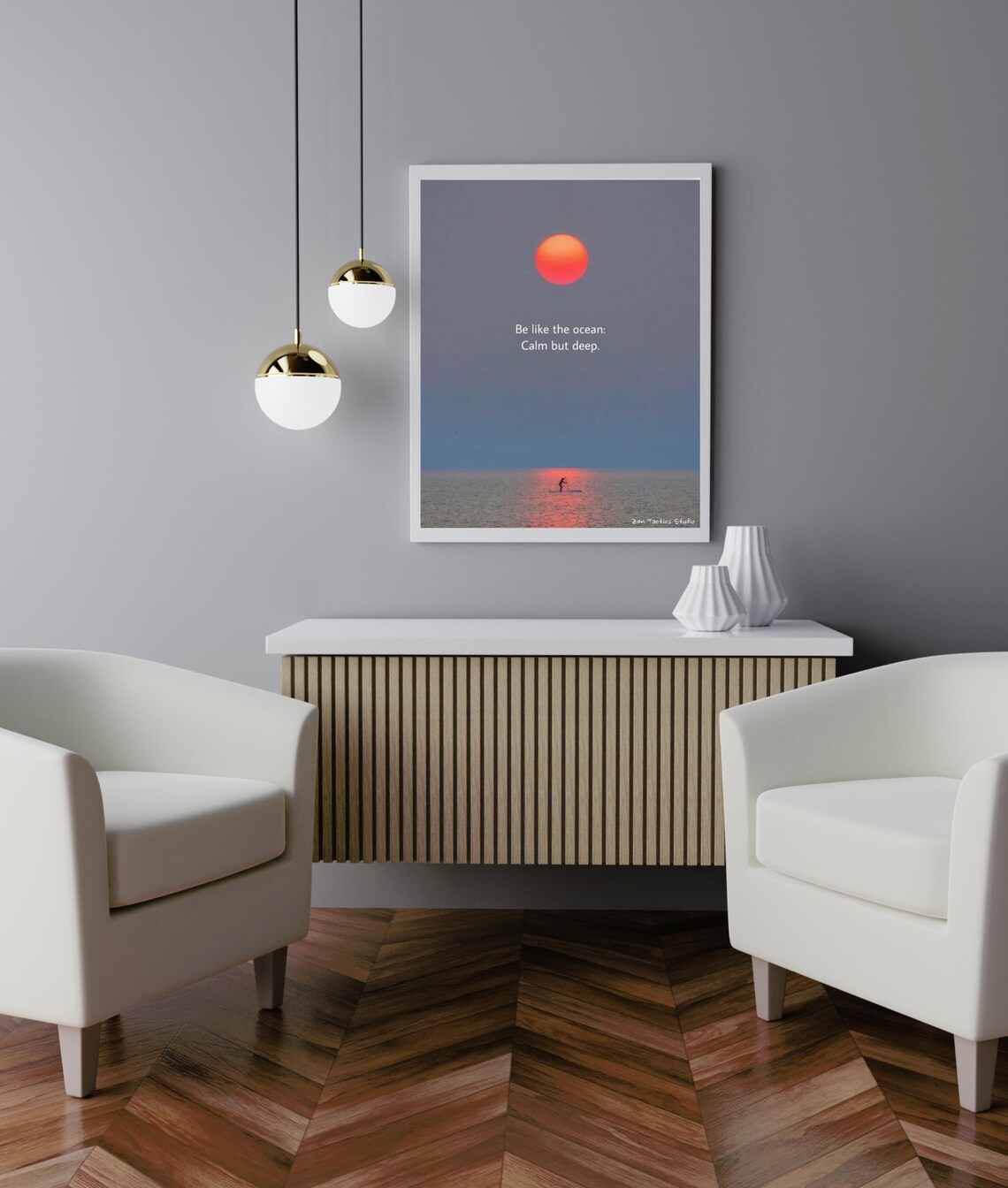 Be Like the Ocean Calm But Deep Quote Sunset Sea Paddle Poster