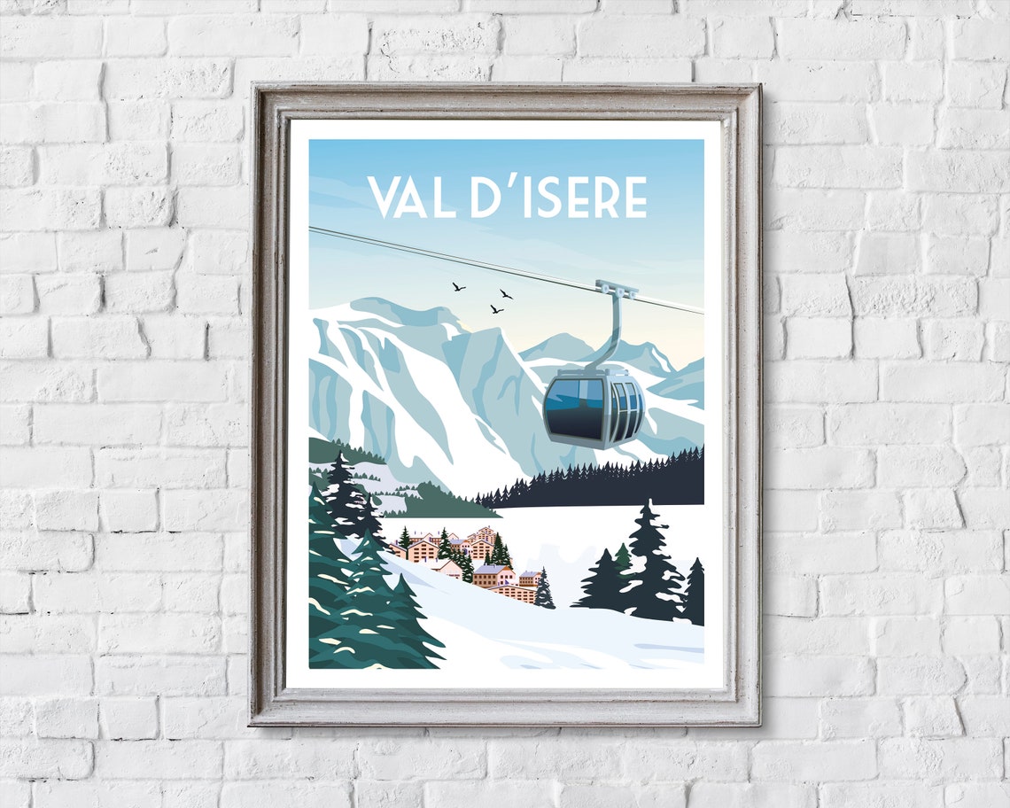 Val d'Isere Retro Ski Gondola Alpine Mountain Travel Art Poster - Image 2