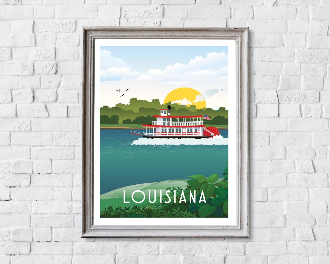 Louisiana Mississippi Paddlewheel Riverboat Golden Sunset Poster - Image 2