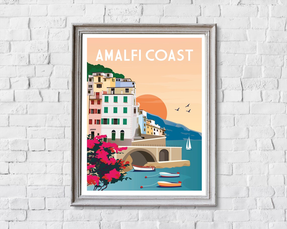 Retro Amalfi Coast Travel Poster, Italy, Europe - Image 2