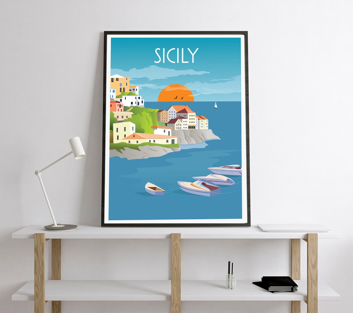 Sicily Retro Travel Poster, Italy Wall Art Print - Image 2