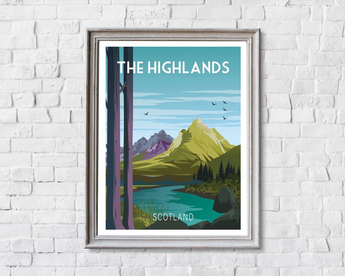 Scottish Highlands Retro Travel Poster, Scotland - Image 2