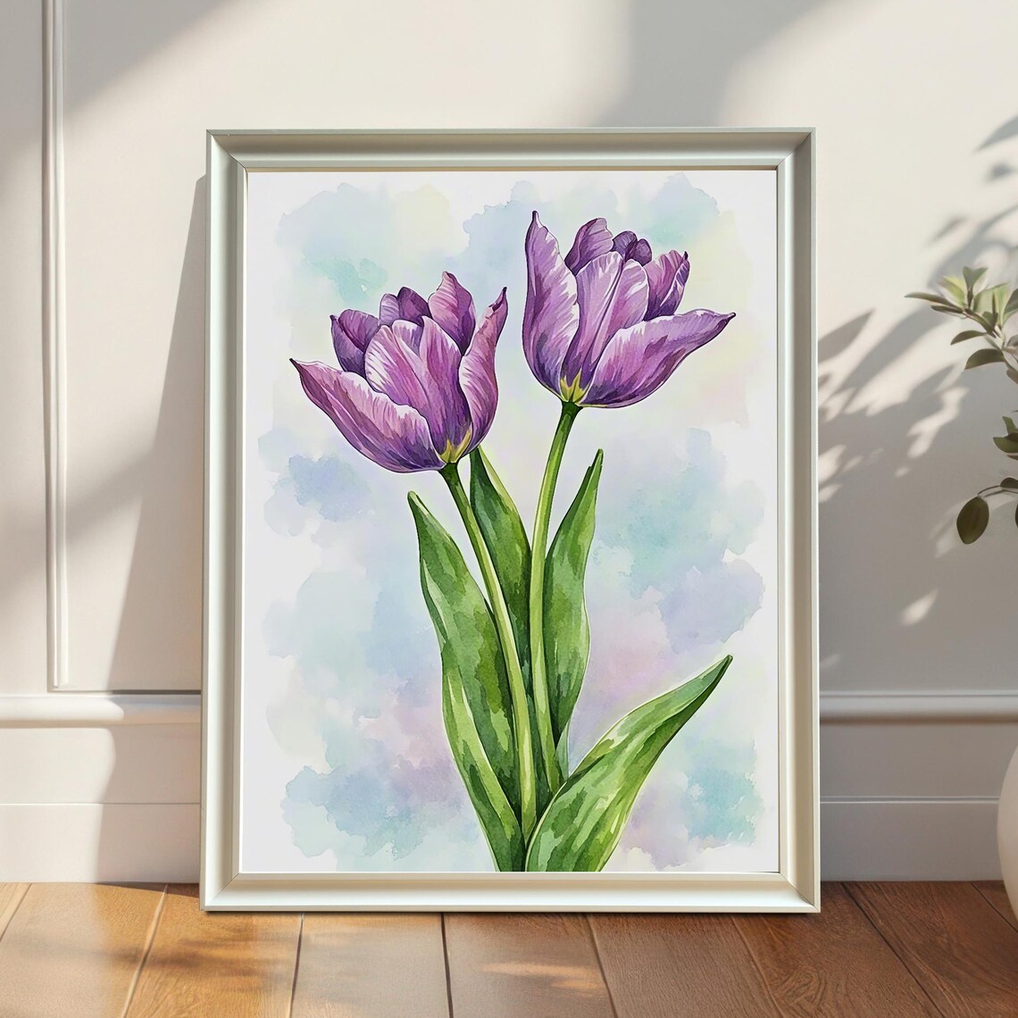 Watercolor Purple Tulips Floral Painting Art Print