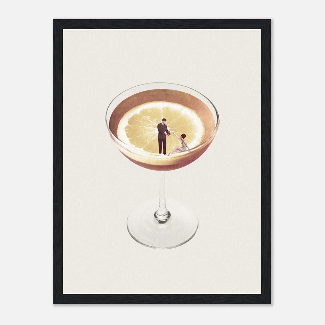 My Drink Needs A Drink Lemon Twist Cocktail Surreal Collage Art Poster - Image 3
