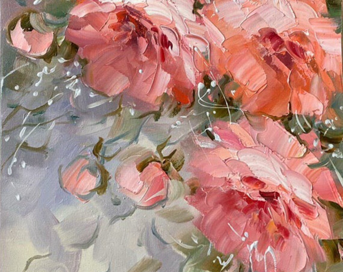 Peony Flowers Modern Oil Painting Art Print - Image 3