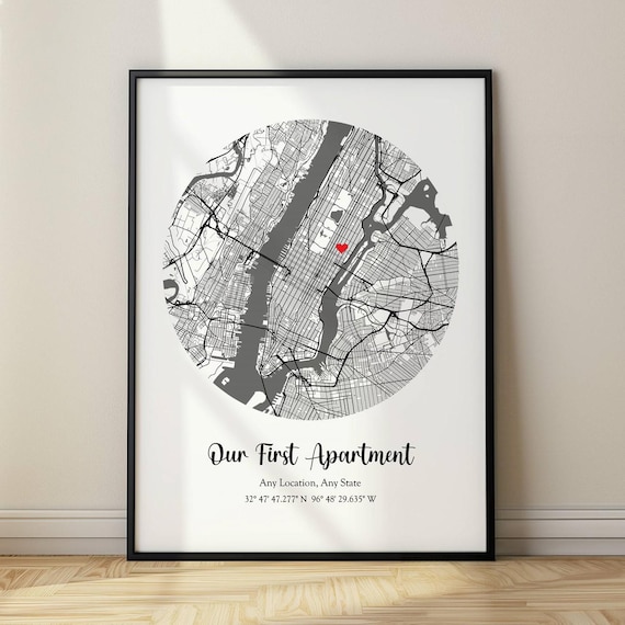 Our First Apartment Map, Personalized Gift Art Print