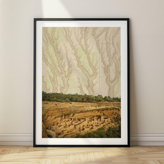 Mesa Verde Watercolor Illustration, Topographic Map