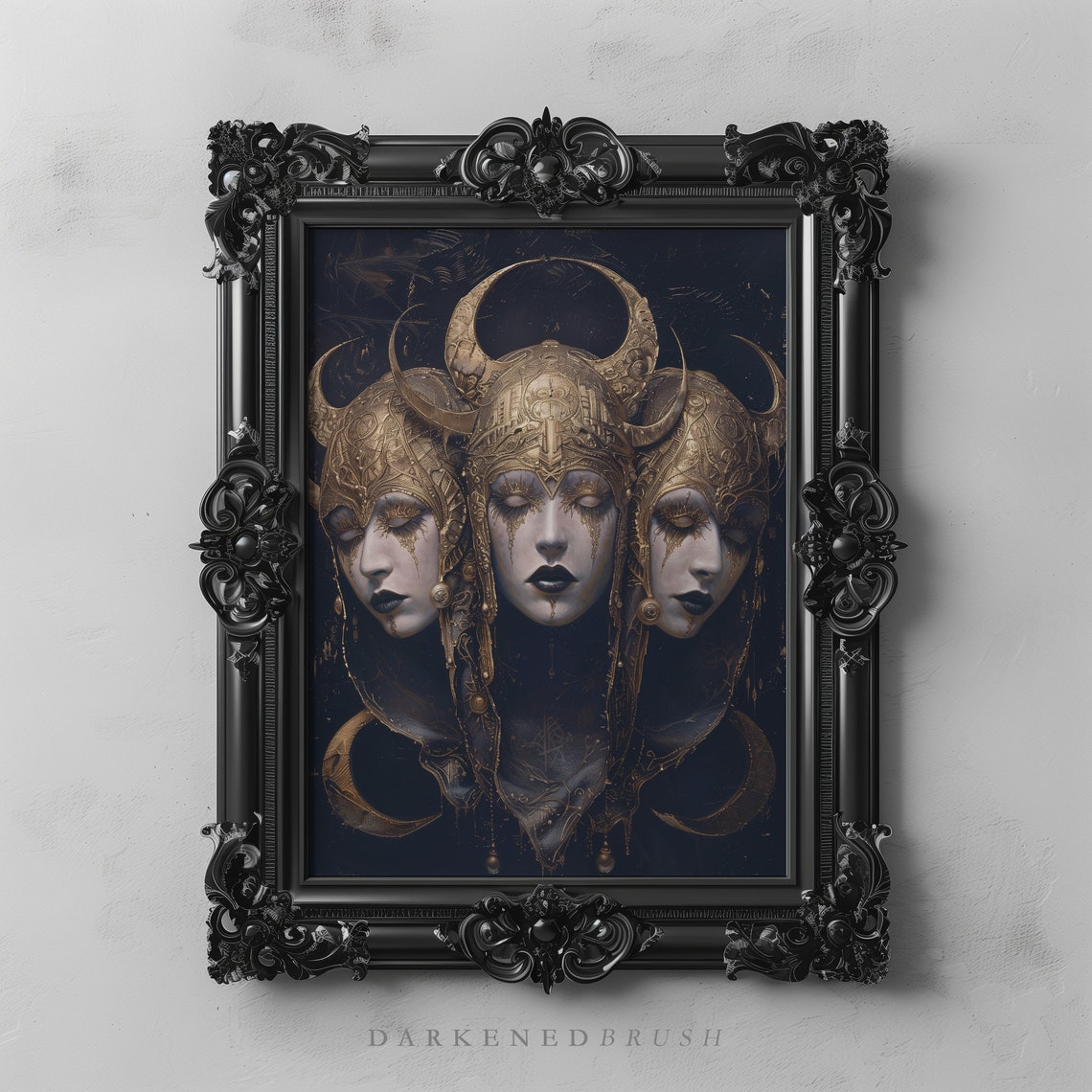 Triple Moon Goddesses Art Witchcraft Hecate Witchy Wall Occult Poster Gothic Decor Dark Painting Pagan