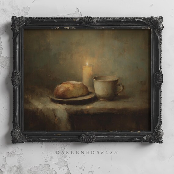 Christian Still Life Bread Cup Candle Light Rustic Faith Art Poster