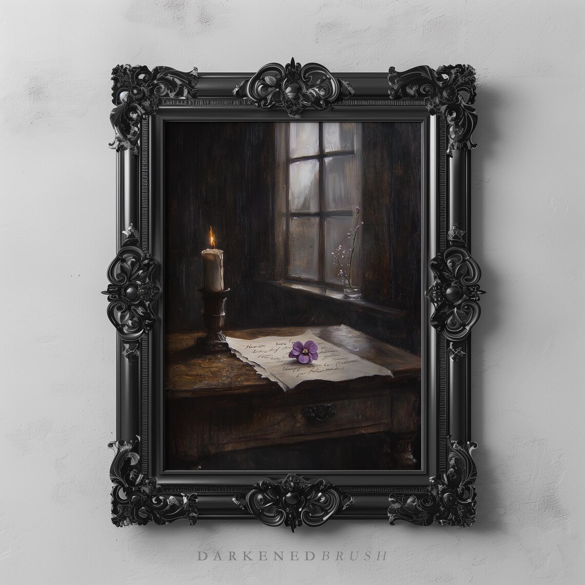 Candlelit Love Letter On Wooden Desk Vintage Romance Art Poster
