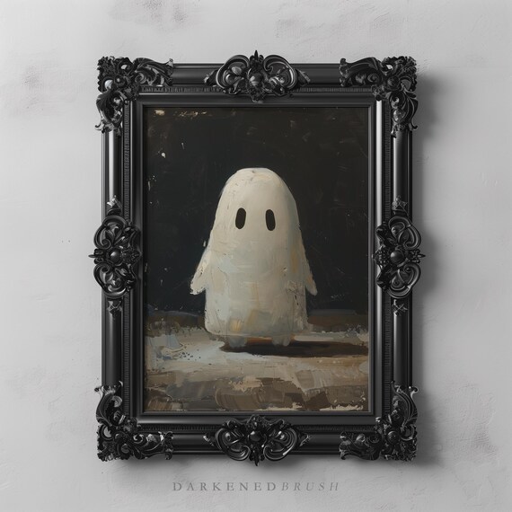 Cute Wall Art Print Vintage Painting Classic Halloween Decor Textured Spooky Moody