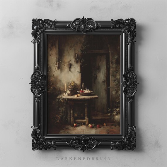 Gothic Dining Room Wall Art Candlelit Kitchen Still Life Victorian Haunted Table Decor For Dark Romantic Vintage Rustic Farmhouse Interiors
