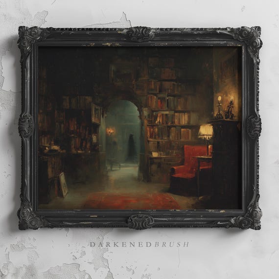 Gothic Library Wall Art Dark Academia Book Room Victorian Candlelit Study Decor Antique Literary Scholar