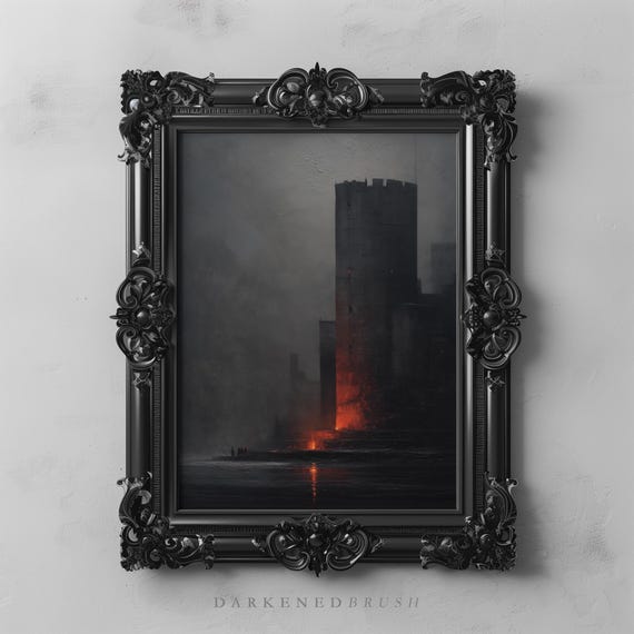 Gothic Minimalist Medieval Castle Art Fortress Dark Fantasy Wall Moody Abstract Academia Decor