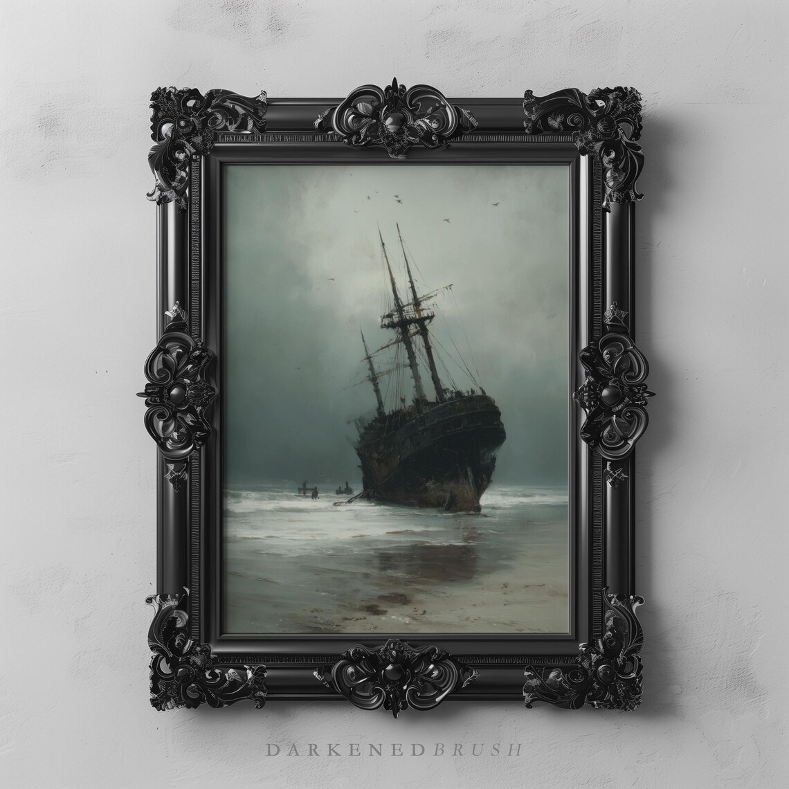 Abandoned Shipwreck On Haunted Shore Gothic Ocean Wall Art Stormy Seascape Decor Dark Academia Oceancore Coastal 113