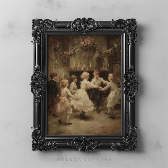 Victorian Children Dancing in Circle Vintage Oil Painting Party Poster