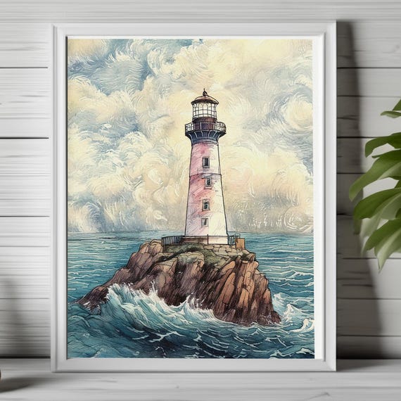 Coastal Wall Art Lighthouse Nautical Seascape Print Vintage Sailor Beach 063
