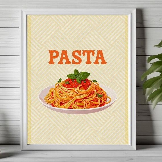 Retro PASTA Spaghetti Dish Vintage Italian Foodie Kitchen Poster