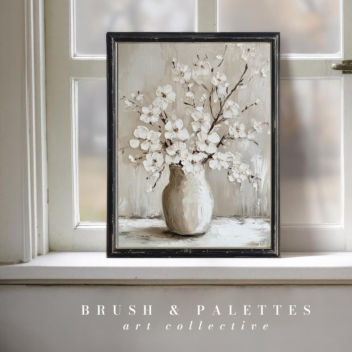 White Blossom Branches In Ceramic Vase Impasto Floral Art Poster