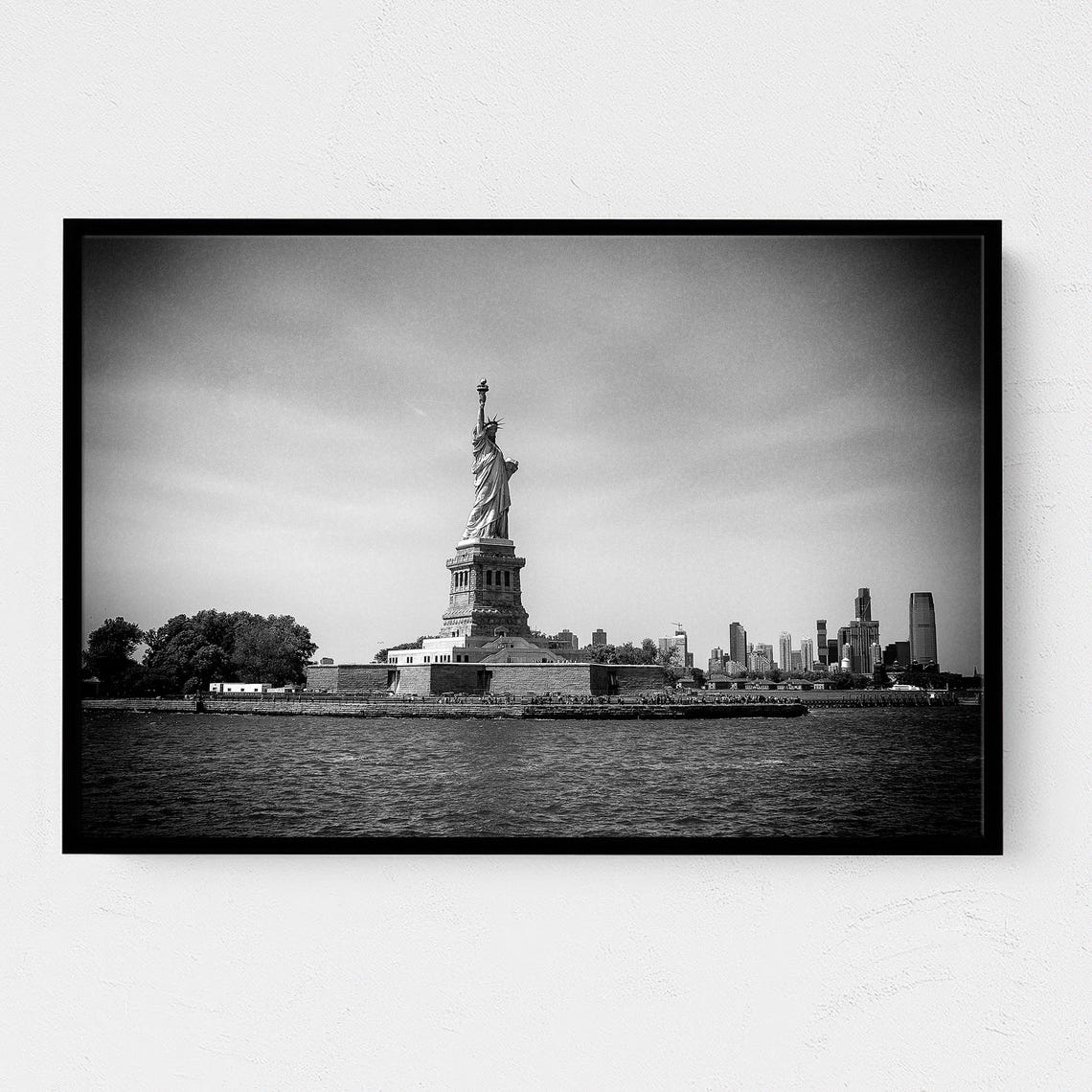 Real Photo Statue Of Liberty Print Black And White Nyc Skyline Photography