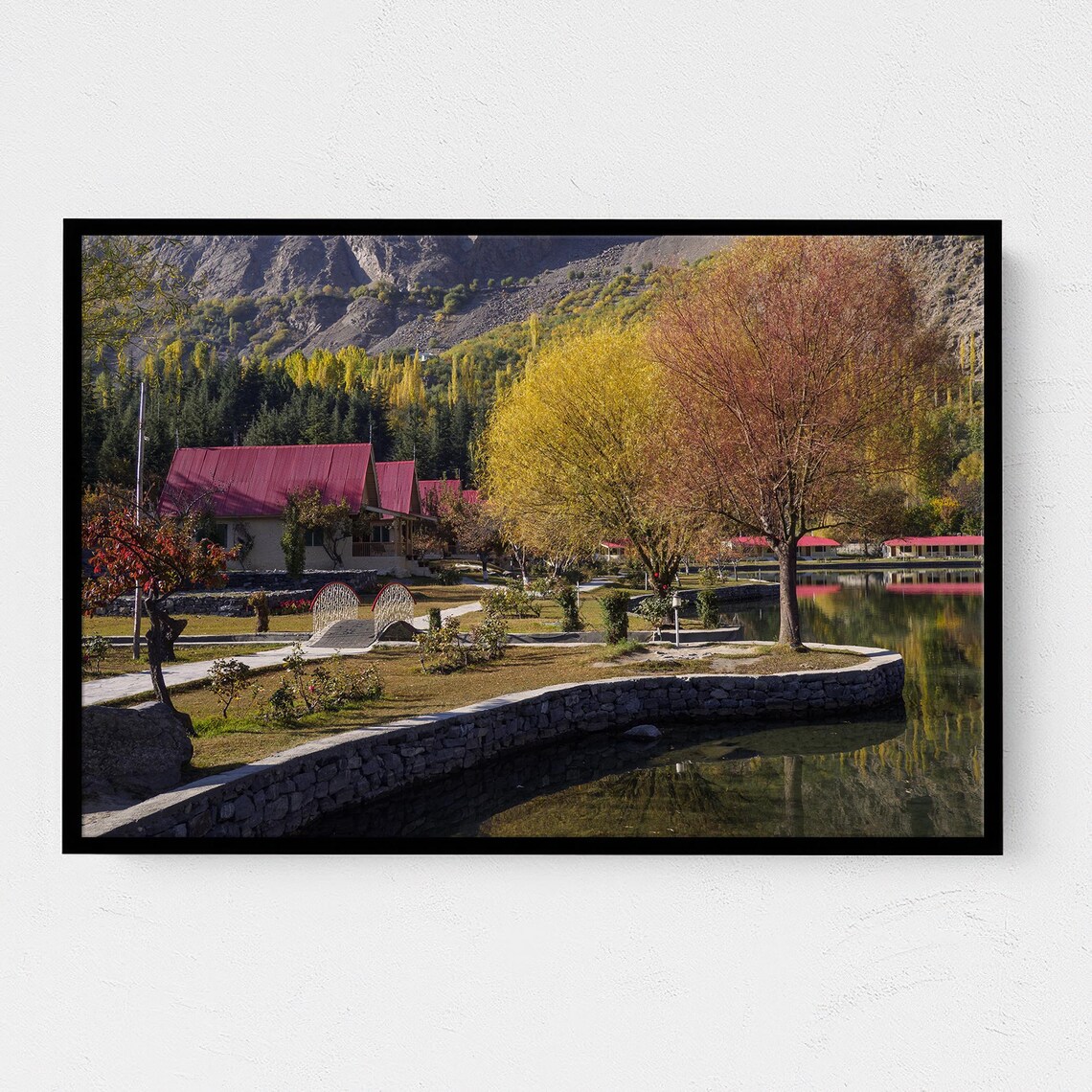 Autumn Lake Reflection Golden Foliage Mountain Resort Photo Poster