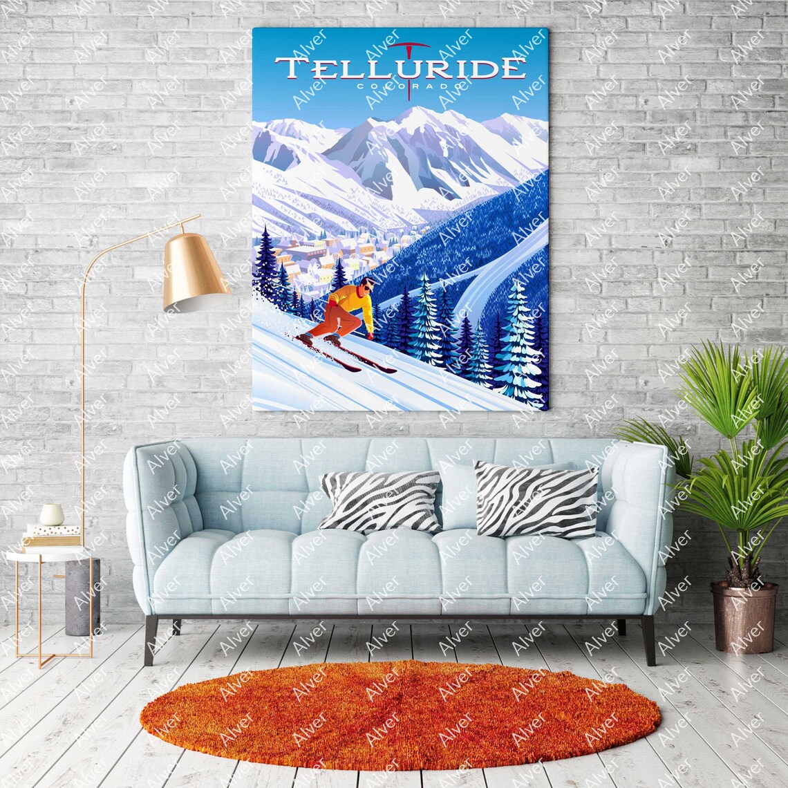 Telluride Colorado Mountain Skier Alpine Village Travel Poster - Image 2