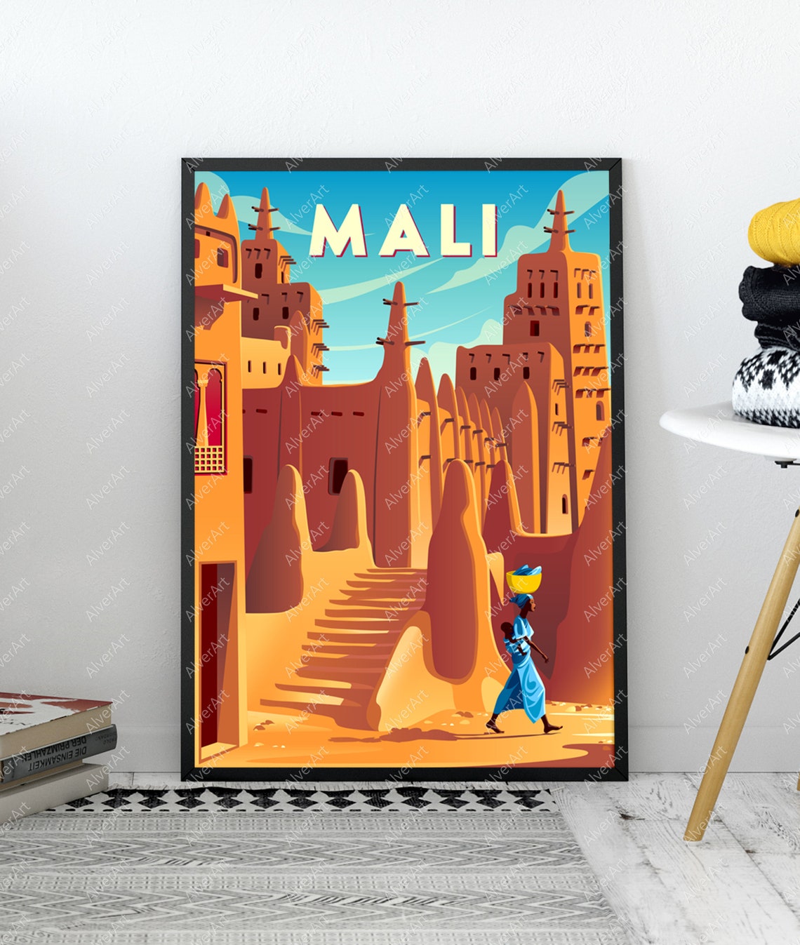 Mali Mud Brick Mosque Saharan Architecture Vintage Travel Poster - Image 3