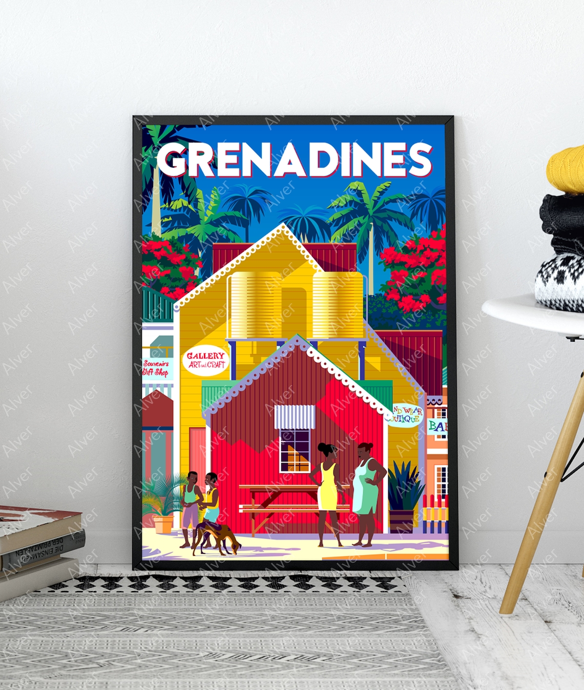Grenadines Caribbean Colorful Street Shops Island Life Poster - Image 3
