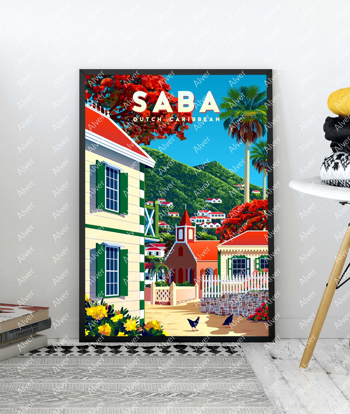 Caribbean Print Saba Poster Tropical Travel Print Caribbean Wall Art Unframed - Image 3